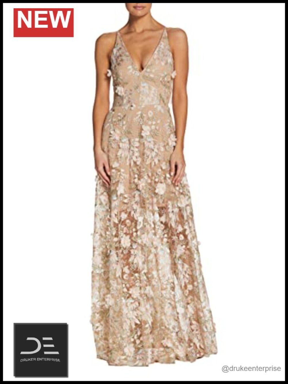 Plunging V-Neck Fit and Flare Maxi Dress Sleeveless Evening Gown